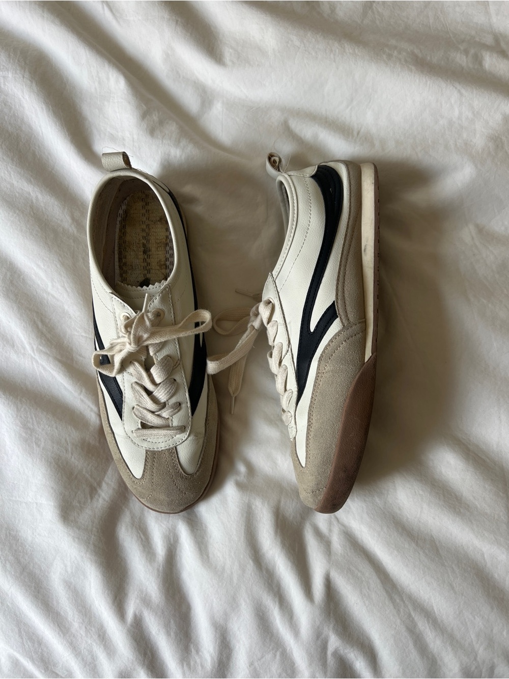 Cream and Black Retro Trainer Sneakers